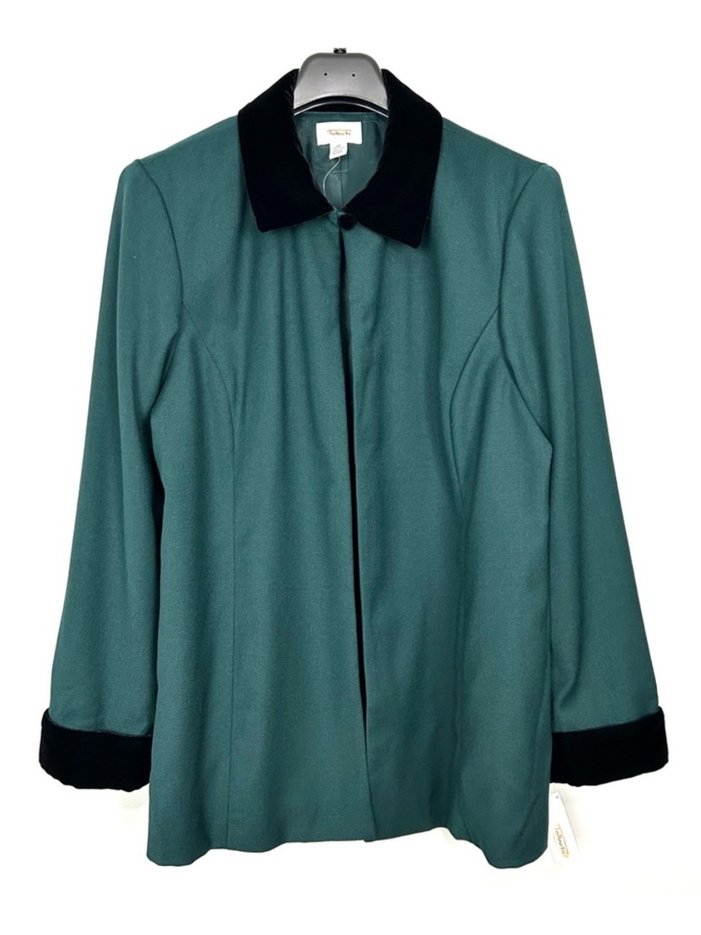 Talbots Wool Velvet Trim Jacket Women’s Size 20 Mid Length Elegant Holiday Green
